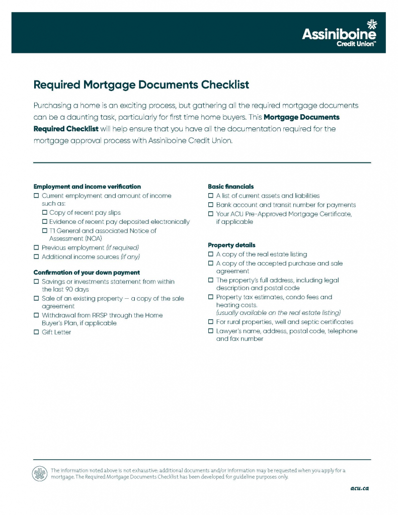 Required Mortgage Documents Checklist
