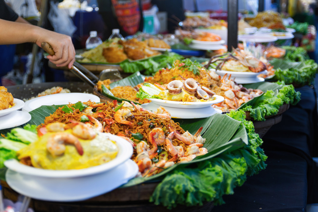 A buffet spread of Thai food