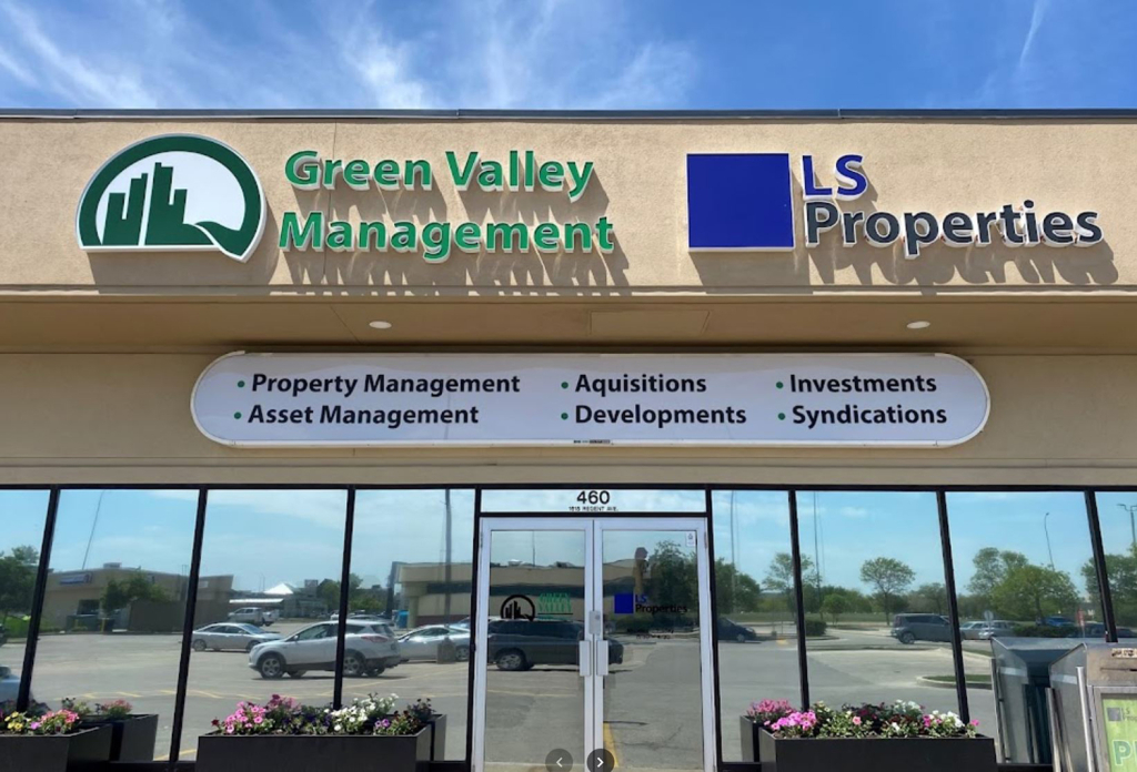 Green Valley Management and LS Properties building exterior located at unit 460, 1615 Regent Avenue West.